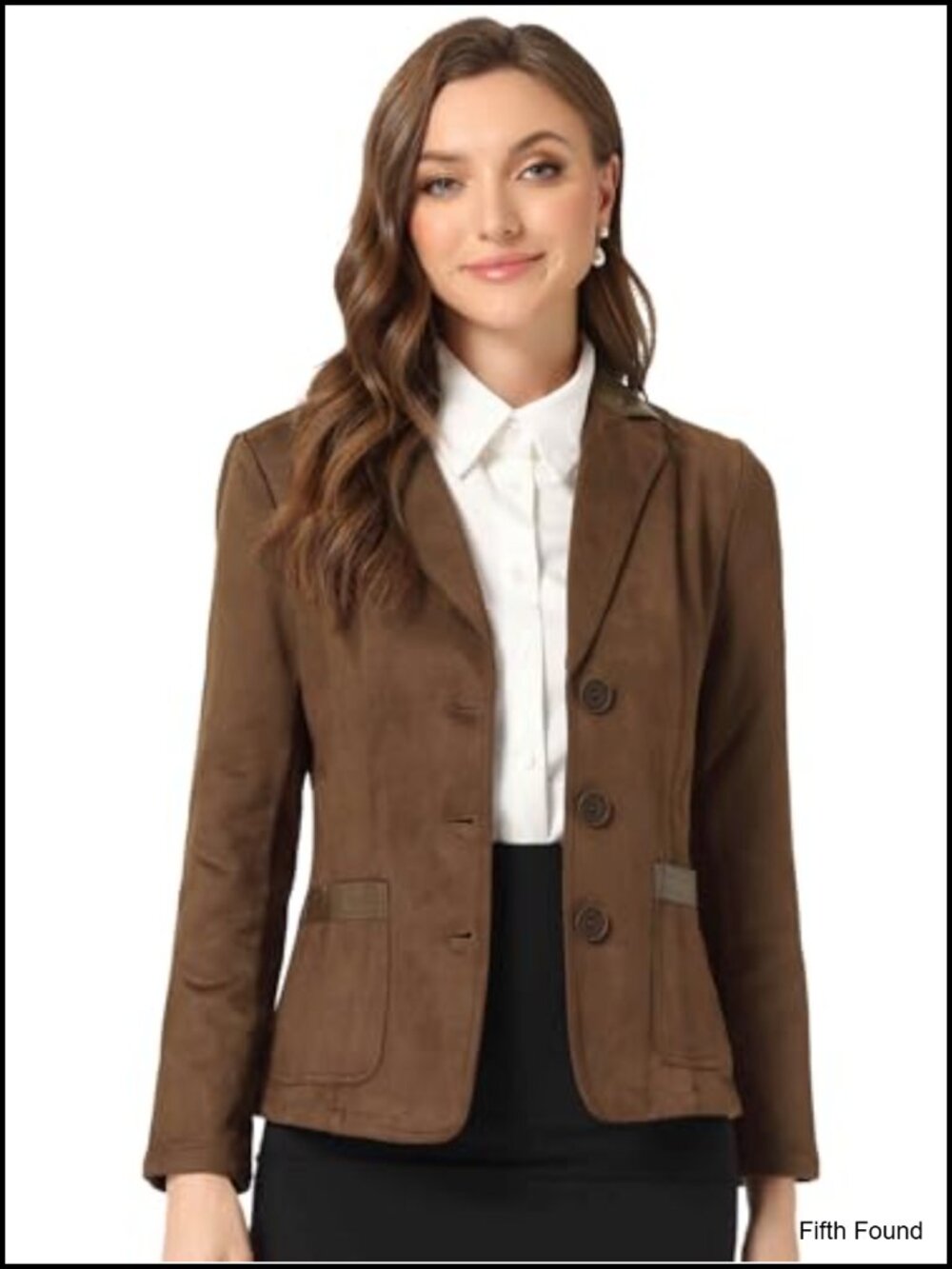 Faux Suede Blazer Button Front Long Sleeve Fitted Jacket